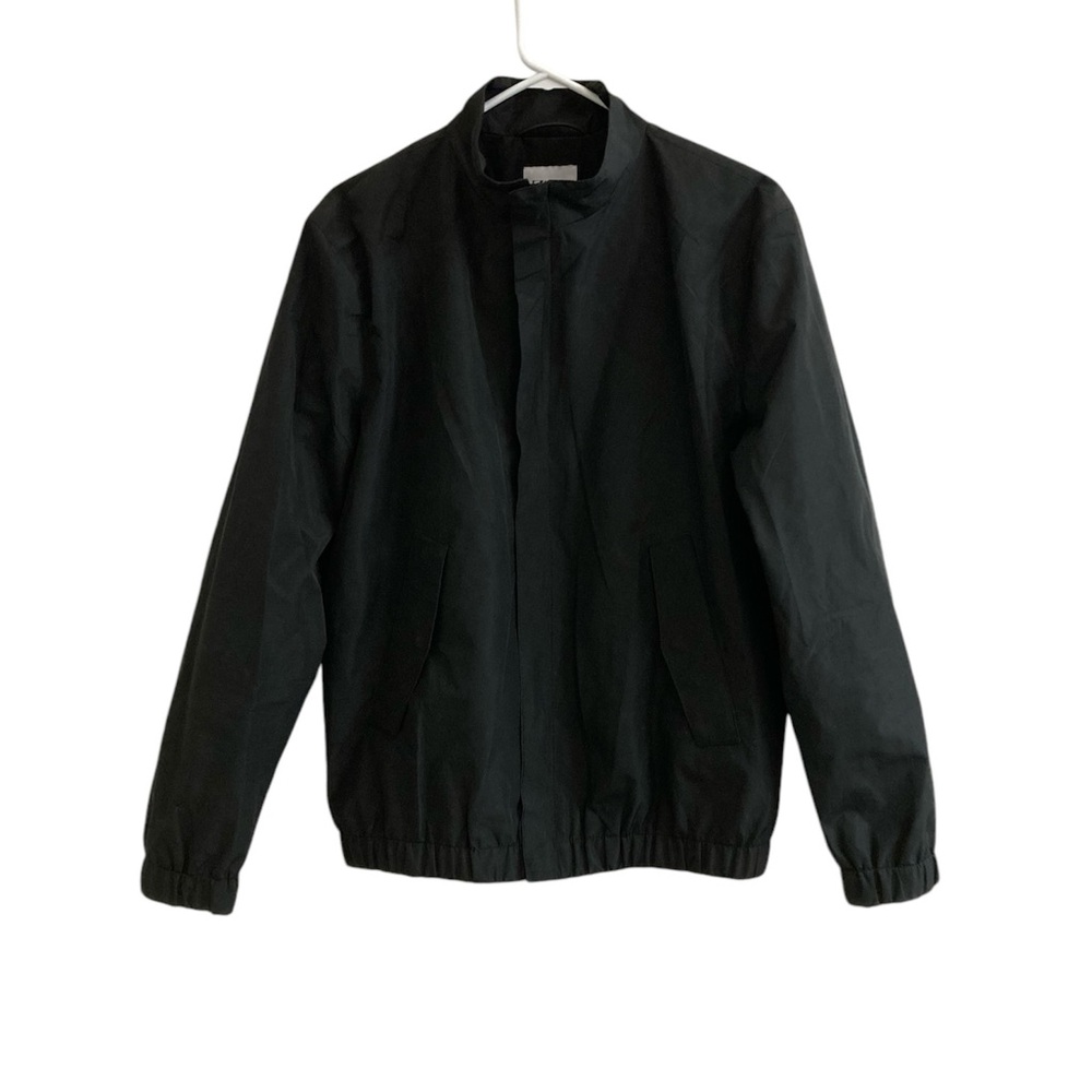 ZARA Windbreaker Rain Jacket Womens Medium Black Full Zip Snap Pockets